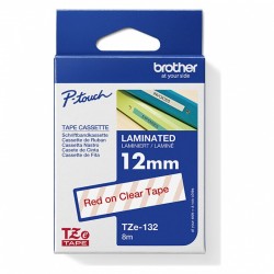 Brother TZe-132 Red on Clear Laminated Label Tape - 12mm x 8m