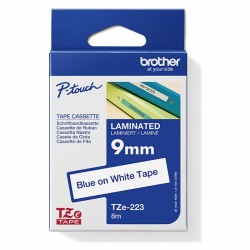 Brother TZe-223 Blue on White Laminated Label Tape - 9mm x 8m
