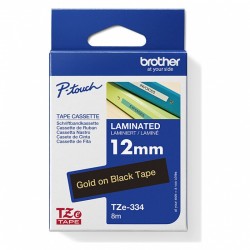 Brother TZe-334 Gold on Black Laminated Label Tape - 12mm x 8m