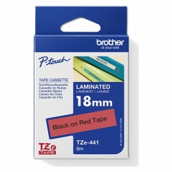 Brother TZe-441 Black on Red Laminated Label Tape - 18mm x 8m