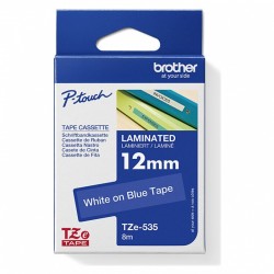 Brother TZe-535 White on Blue Laminated Label Tape - 12mm x 8m