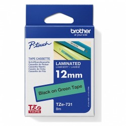 Brother TZe-731 Black on Green Laminated Label Tape - 12mm x 8m