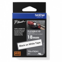 Brother TZe-FX241 Black on White Flexible ID Laminated Label Tape - 18mm x 8m