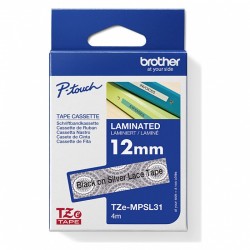 Brother TZe-MPSL31 Black on Silver Lace Pattern Laminated Label Tape - 12mm x 4m