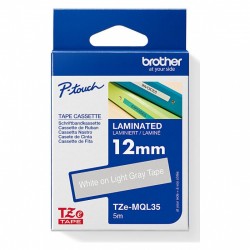Brother TZe-MQL35 White on Light Grey Laminated Label Tape - 12mm x 4m