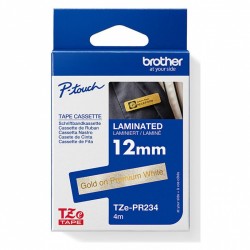 Brother TZE-PR234 Gold on Premium White Laminated Label Tape - 12mm x 4m