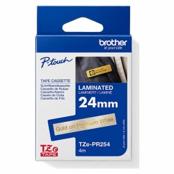 Brother TZE-PR254 Gold on Premium White Laminated Label Tape - 24mm x 4m