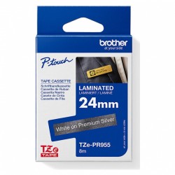Brother TZE-PR955 White on Premium Silver Laminated Label Tape - 24mm x 4m