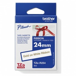 Brother TZe-R254 Gold on White Ribbon Label Tape - 24mm x 4m