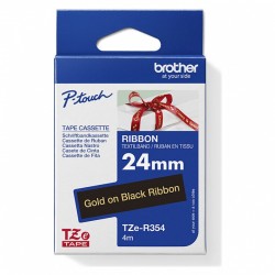 Brother TZe-R354 Gold on Black Ribbon Label Tape - 24mm x 4m