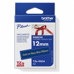Brother TZe-RN34 Gold on Navy Blue Ribbon Label Tape - 12mm x 4m