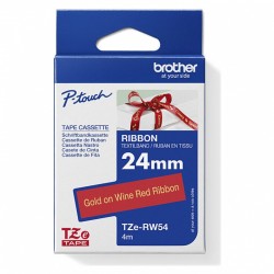 Brother TZe-RW54 Gold on Wine Red Ribbon Label Tape - 24mm x 4m