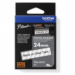 Brother TZe-S151 Black on Clear Strong Adhesive Label Tape - 24mm x 8m