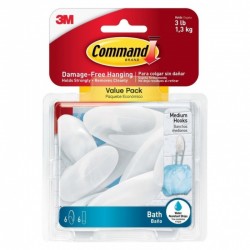Command BATH18-6ES Medium Bath Hooks - Box of 6
