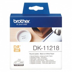 2 Pack Brother DK-11218 Black on White Die-Cut Round Paper Label Roll - 24mm diam. 1,000 Labels