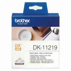 5 Pack Brother DK-11219 Black on White Die-Cut Round Paper Label Roll - 12mm diam. 1,200 Labels