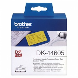 2 Pack Brother DK-44605 Black on Yellow Continuous Removable Paper Label Roll - 62mm x 30.48m