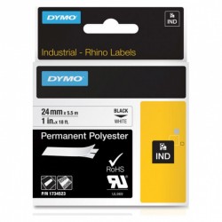 DYMO 1734523 Black on White Industrial Rhino Permanent Polyester Label Tape - 24mm x 5.5m