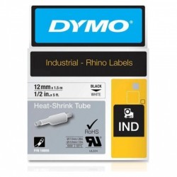 DYMO 18055 Black on White Industrial Rhino Heat-Shrink Tube Label Tape - 12mm x 1.5m