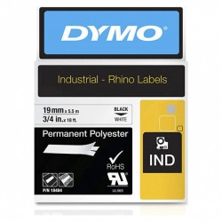 DYMO 18484 Black on White Industrial Rhino Permanent Polyester Label Tape - 19mm x 5.5m