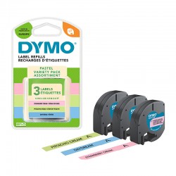 3 Pack DYMO 2213391 Black on Pistachio Cream, Black on Daydream Blue, Black on Strawberry Cream LetraTag Plastic Label Tapes - 12mm x 4m