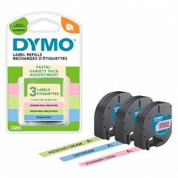 3 Pack DYMO 2213391 Black on Pistachio Cream, Black on Daydream Blue, Black on Strawberry Cream LetraTag Plastic Label Tapes - 12mm x 4m