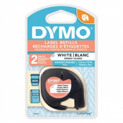2 Pack DYMO 10697 Black on White LetraTag Paper Label Tapes- 12mm x 4m