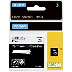 DYMO 1734523 Black on White Industrial Rhino Permanent Polyester Label Tape - 24mm x 5.5m