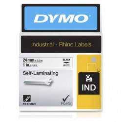 5 Pack DYMO 1734821 Black on White Industrial Rhino Self-Laminating Label Tape - 24mm x 5.5m
