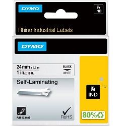 DYMO 1734821 Black on White Industrial Rhino Self-Laminating Label Tape - 24mm x 5.5m