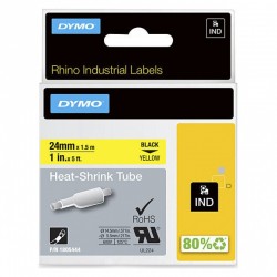 5 Pack DYMO 18056 Black on Yellow Industrial Rhino Heat-Shrink Tube Label Tape - 12.7mm x 1.5m