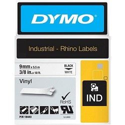 DYMO 18443 Black on White Industrial Rhino Vinyl Label Tape - 9mm x 5.5m