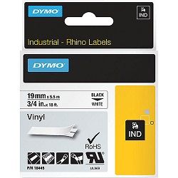 DYMO 18445 Black on White Industrial Rhino Vinyl Label Tape - 19mm x 5.5m
