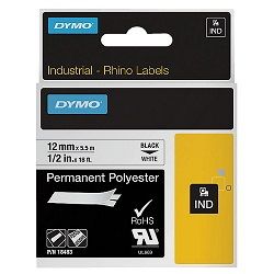DYMO 18483 Black on White Industrial Rhino Permanent Polyester Label Tape - 12mm x 5.5m