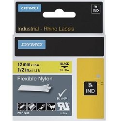 DYMO 18490 Black on Yellow Industrial Rhino Flexible Nylon Label Tape - 12mm x 3.5m
