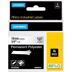 DYMO 622290 Black on Clear Industrial Rhino Permanent Polyester Label Tape - 19mm x 5.5m