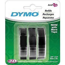 DYMO 1741670 Black Self-Adhesive Embossing Label Rolls - 9mm x 3m, 3 Rolls