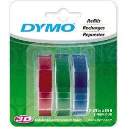 DYMO 1741671 Assorted Colours Self-Adhesive Embossing Label Rolls - 9mm x 3m, 3 Rolls