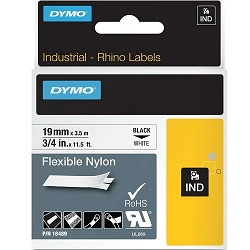 DYMO 18489 Black on White Industrial Rhino Flexible Nylon Label Tape - 19mm x 3.5m