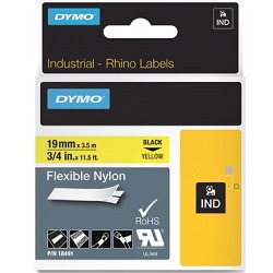 DYMO 18491 Black on Yellow Industrial Rhino Flexible Nylon Label Tape - 19mm x 3.5m