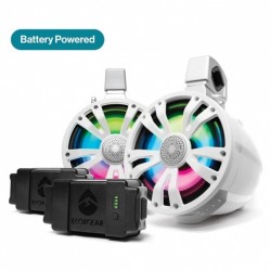 EcoXgear ETBB08 2-Pack White 8 Inch Marine Amplified Speakers + 2 Battery Pack