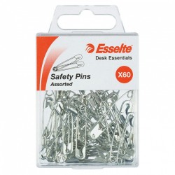 Esselte Pins Safety - Pack of 60 Assorted Sizes Silver