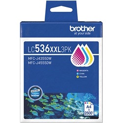 3 Pack Brother LC536XXL Genuine Ink Cartridges