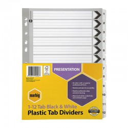 Marbig Indices & Dividers 1-12 Tab Reinforced A4 Black