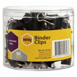 Marbig Binder Clips Binder Clips Assorted Coloured Sizes - Tub of 60