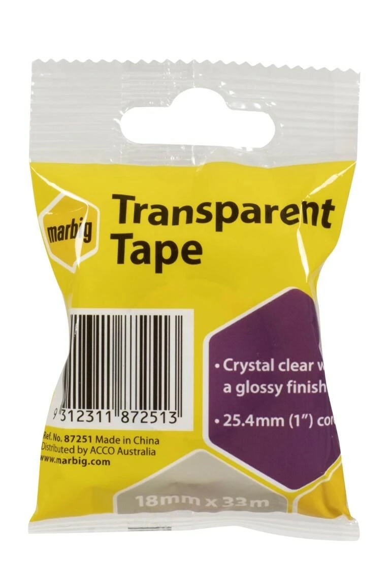 Marbig Tape Office 18mm x 33M (25.4mm Core) Transparent