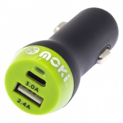Moki USB-C + USB-A Rapid Car Charger