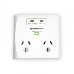 Monster Dual Socket Surge Protector with Dual USB-C Ports - White