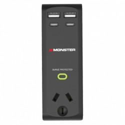 Monster Single Socket Surge Protector with USB-C & USB-A Ports - Black