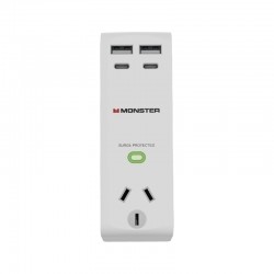 Monster Single Socket Surge Protector with USB-C & USB-A Ports - White